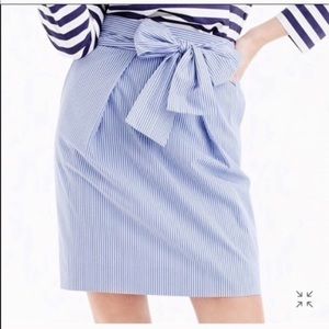Jcrew Pleated Blue Striped Skirt with Bow